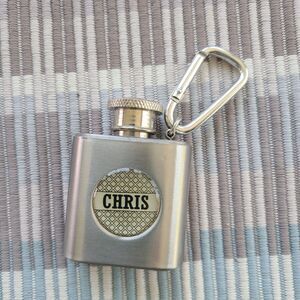 NWOT Personalized "CHRIS" Mini Novelty Flask Keychain Carabiner Clip Screw Cap